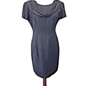 Vintage 90s Sheath Womens Sz 6 Dress Lined Black Shoulder Pads Draped Neckline